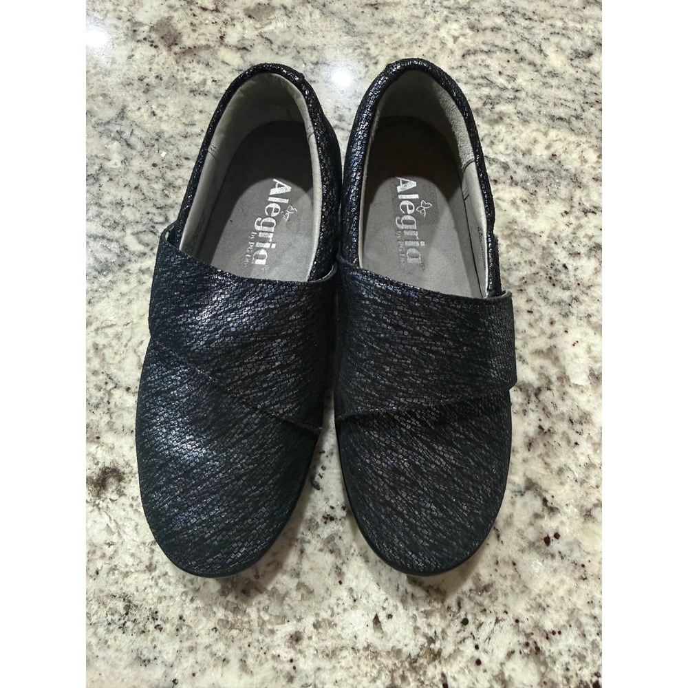 Alegria Laura Black Metallic‎ Crackle Leather Comfort Loafers LAU-633 Size 35